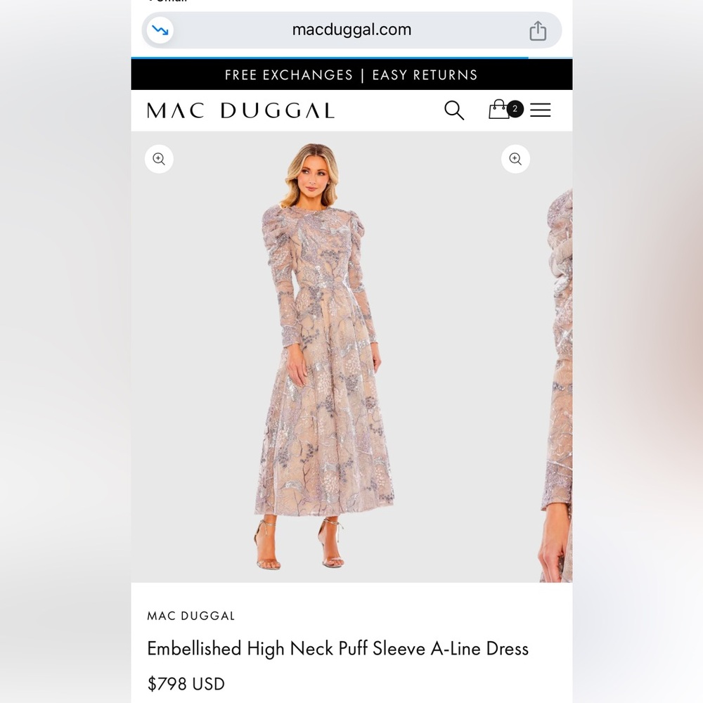 Mac Duggal Embellished High Neck Puff Sleeve A-Line Dress in Blush and Silver
